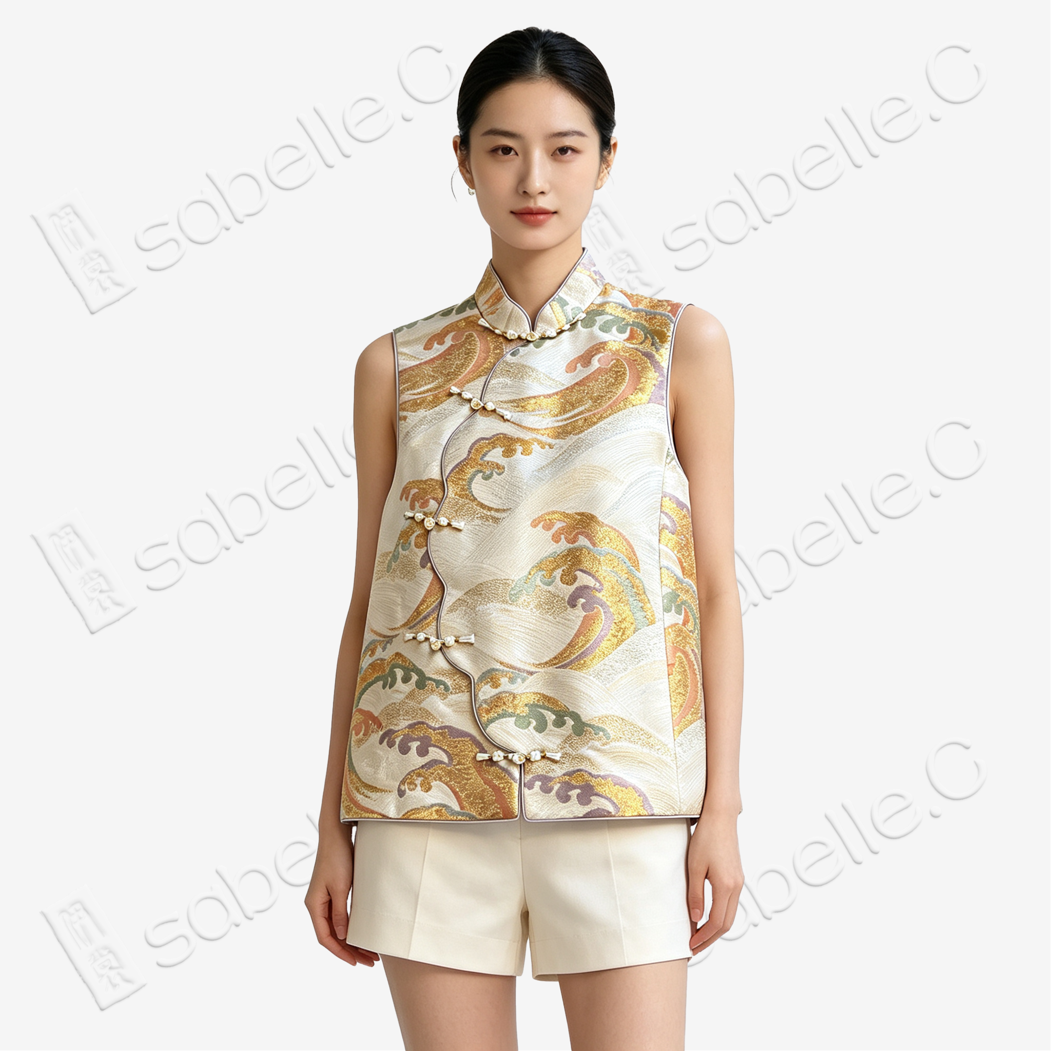 Gilded Ocean Wave Tang Brocade Vest - 「金瀾觀海」唐錦馬甲