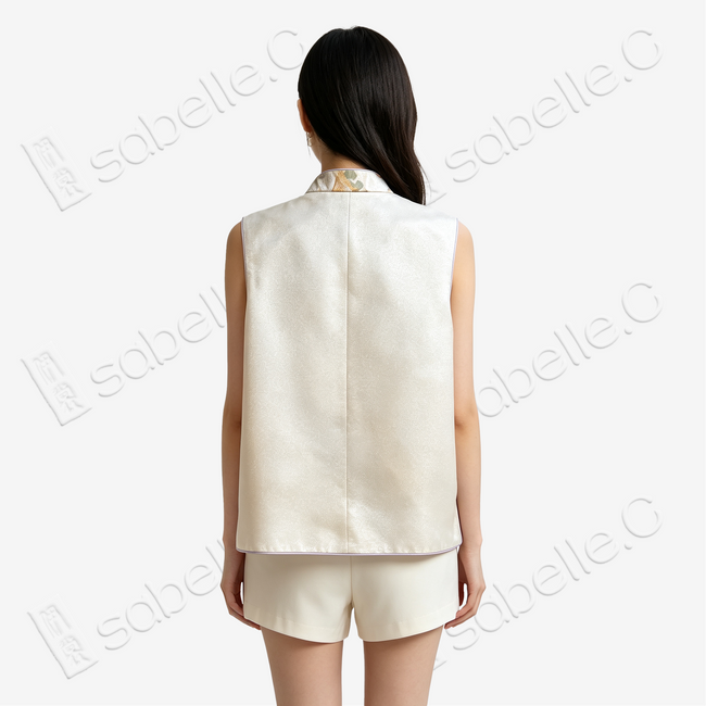 Gilded Ocean Wave Tang Brocade Vest - 「金瀾觀海」唐錦馬甲