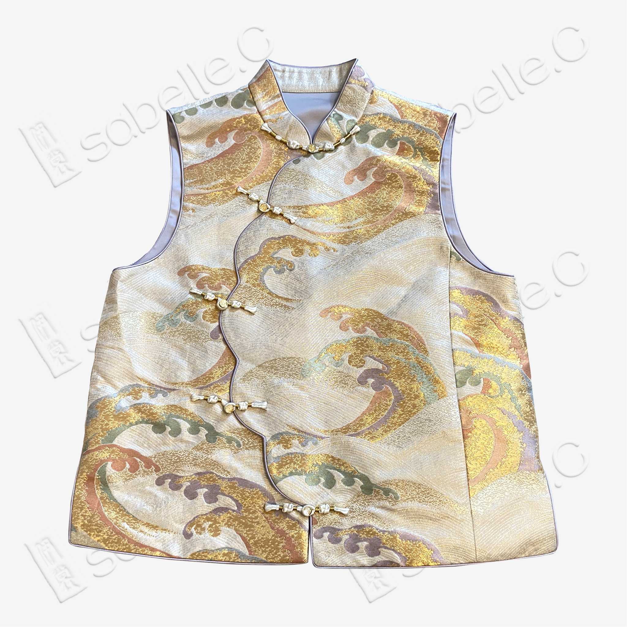 Gilded Ocean Wave Tang Brocade Vest - 「金瀾觀海」唐錦馬甲