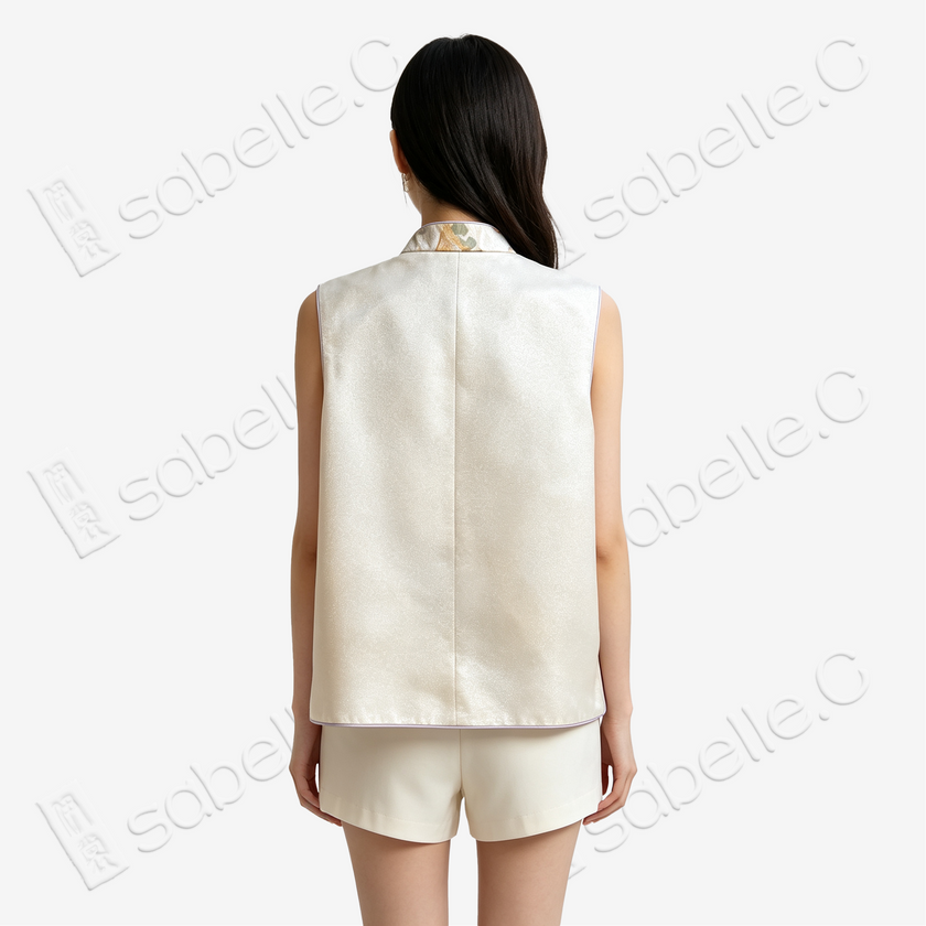 Gilded Ocean Wave Tang Brocade Vest - 「金瀾觀海」唐錦馬甲