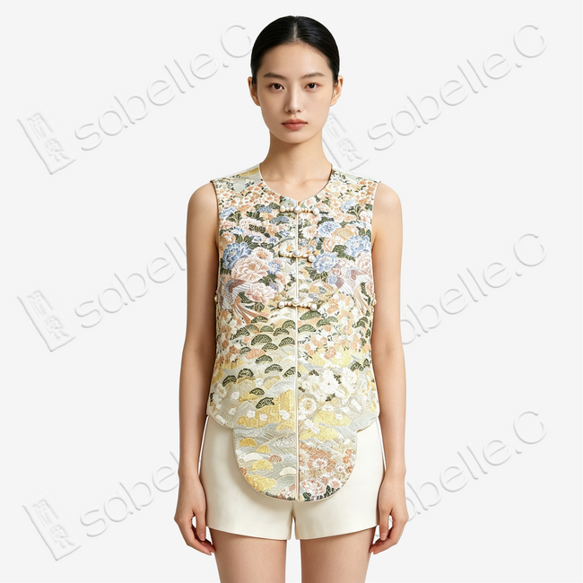 Gilded Floral Tang Brocade Waistcoat - 「金底百卉」唐錦馬甲