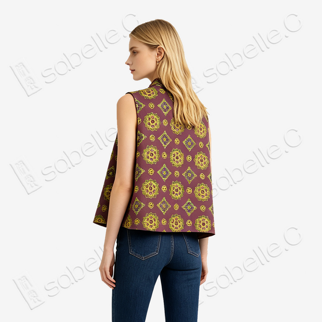 Sandalwood Purple Floral Medallion Gambiered Canton Silk Waistcoat - 「檀紫團花」紅雲紗馬甲