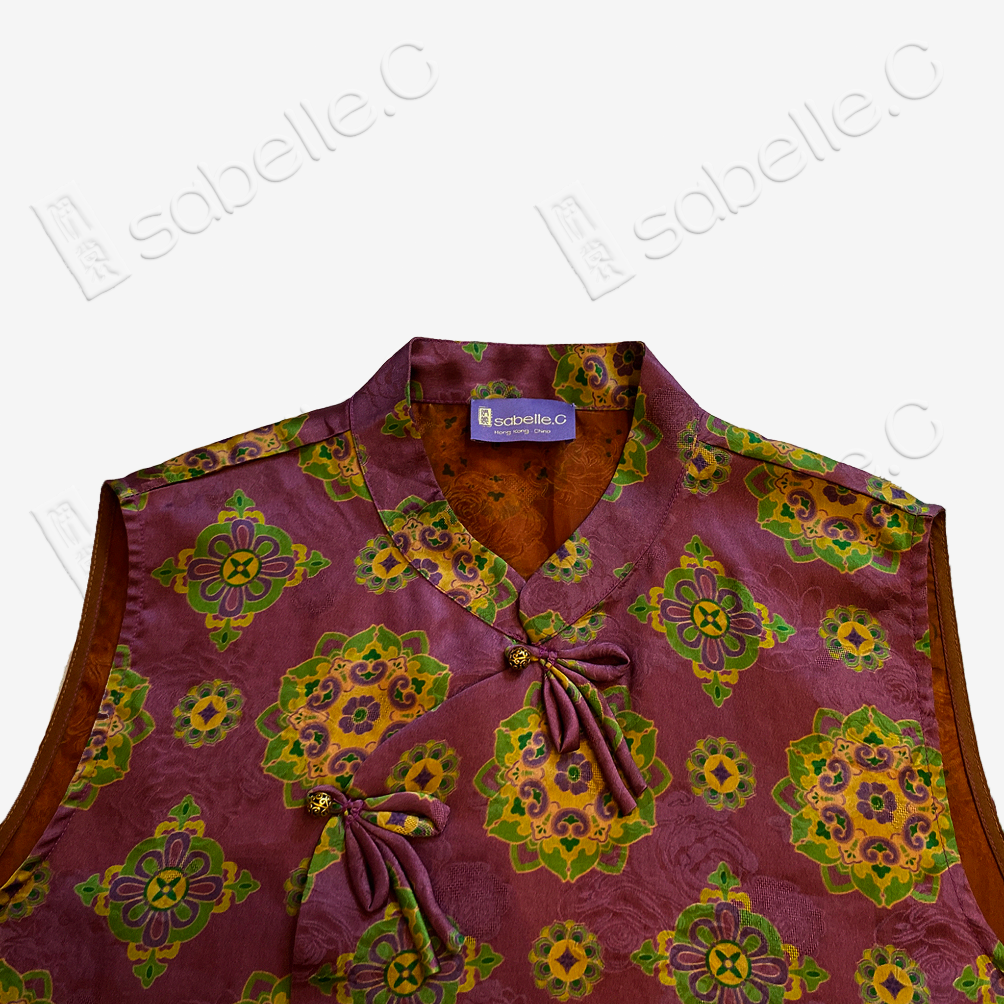 Sandalwood Purple Floral Medallion Gambiered Canton Silk Waistcoat - 「檀紫團花」紅雲紗馬甲