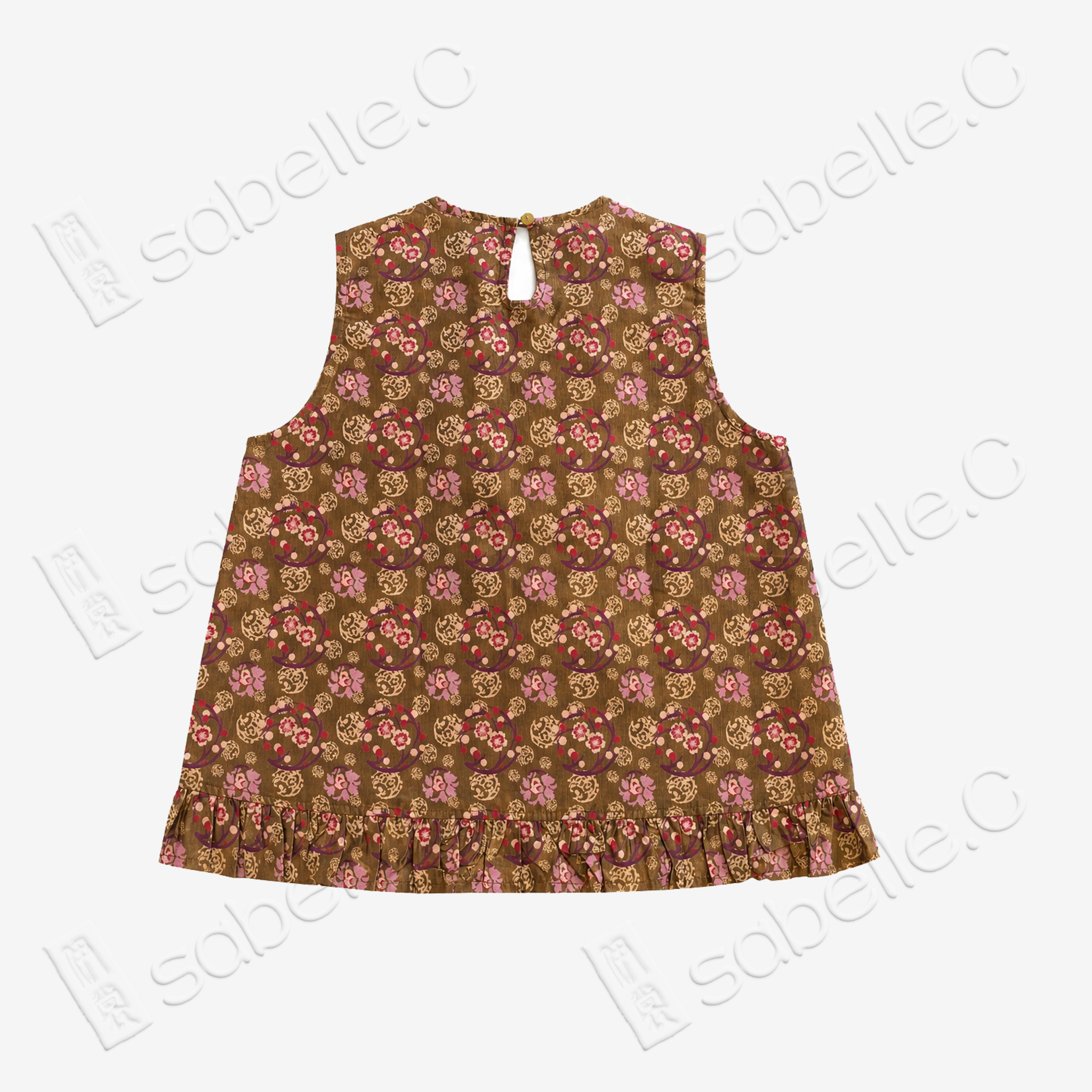 Rust Brown Floral Medallion Shu Brocade Sleeveless Top - 「赭褐團花」蜀錦上衣