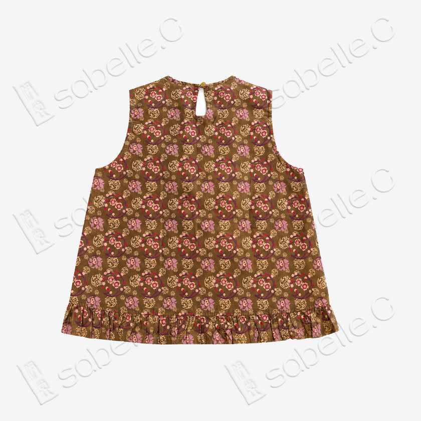Rust Brown Floral Medallion Shu Brocade Sleeveless Top - 「赭褐團花」蜀錦上衣