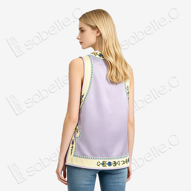 Lilac Purple Phoenix Vintage Embroidered Vintage Silk Satin Waistcoat - 「煙紫丹鳳」老繡真絲老緞馬甲