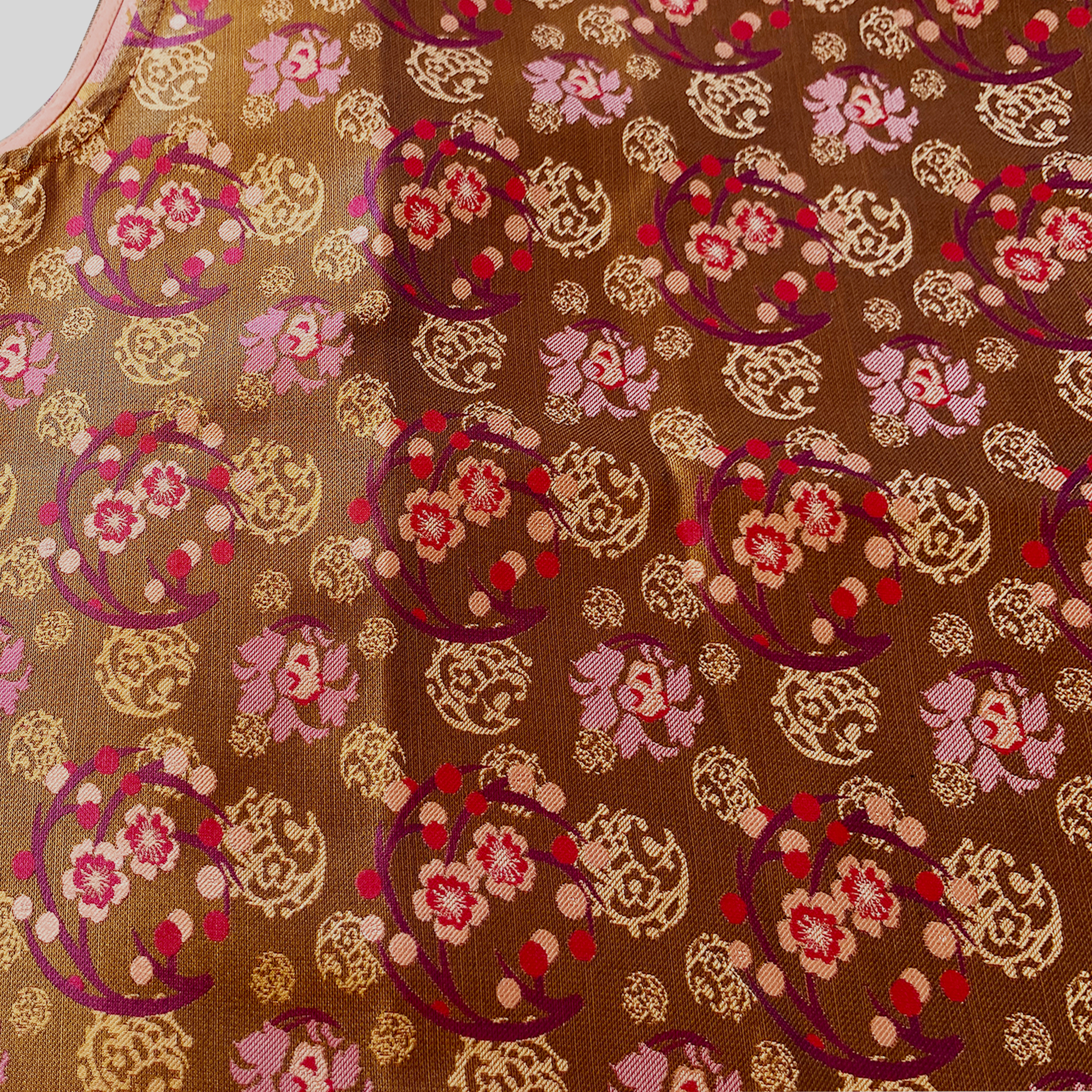 Rust Brown Floral Medallion Shu Brocade Sleeveless Top - 「赭褐團花」蜀錦上衣