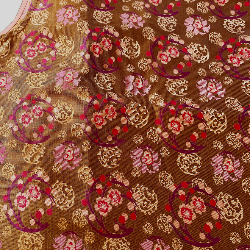 Rust Brown Floral Medallion Shu Brocade Sleeveless Top - 「赭褐團花」蜀錦上衣