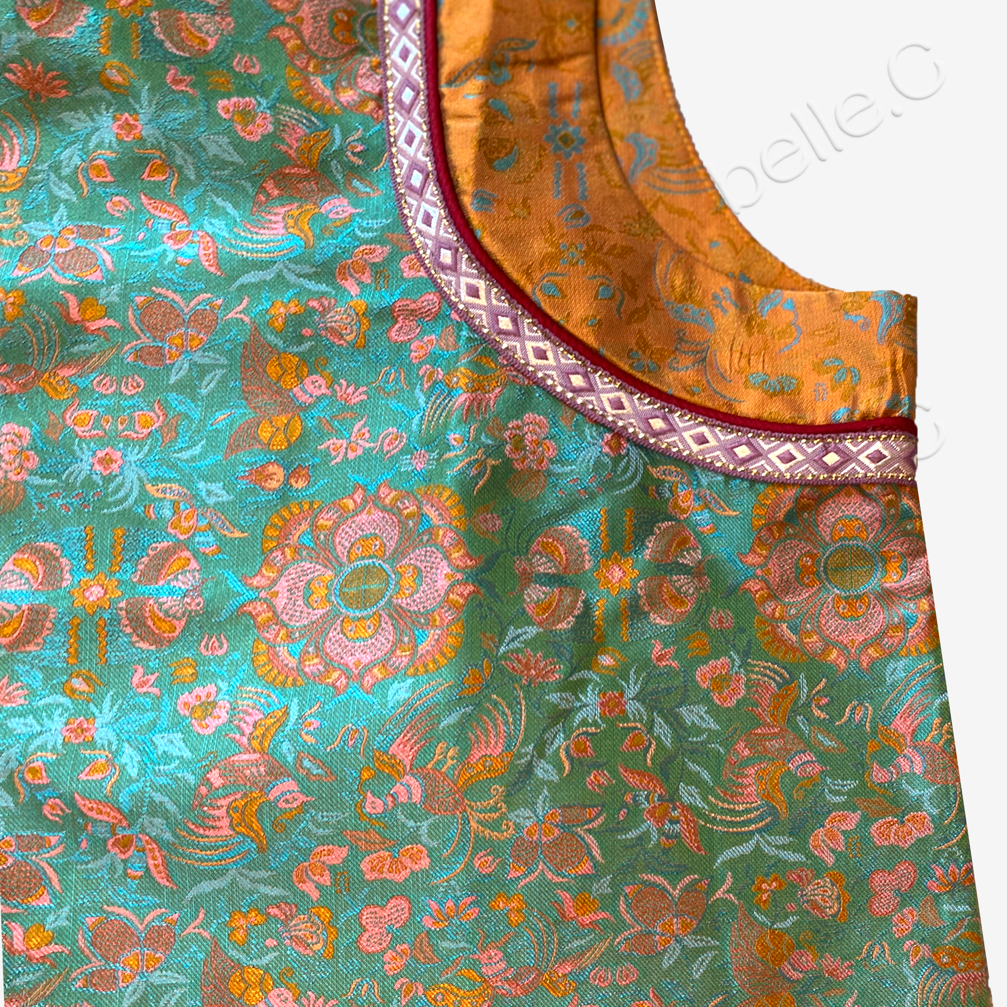 Moss Green Floral Medallion Shu Brocade Áo dài Tunic - 「苔綠團花」蜀錦奧黛