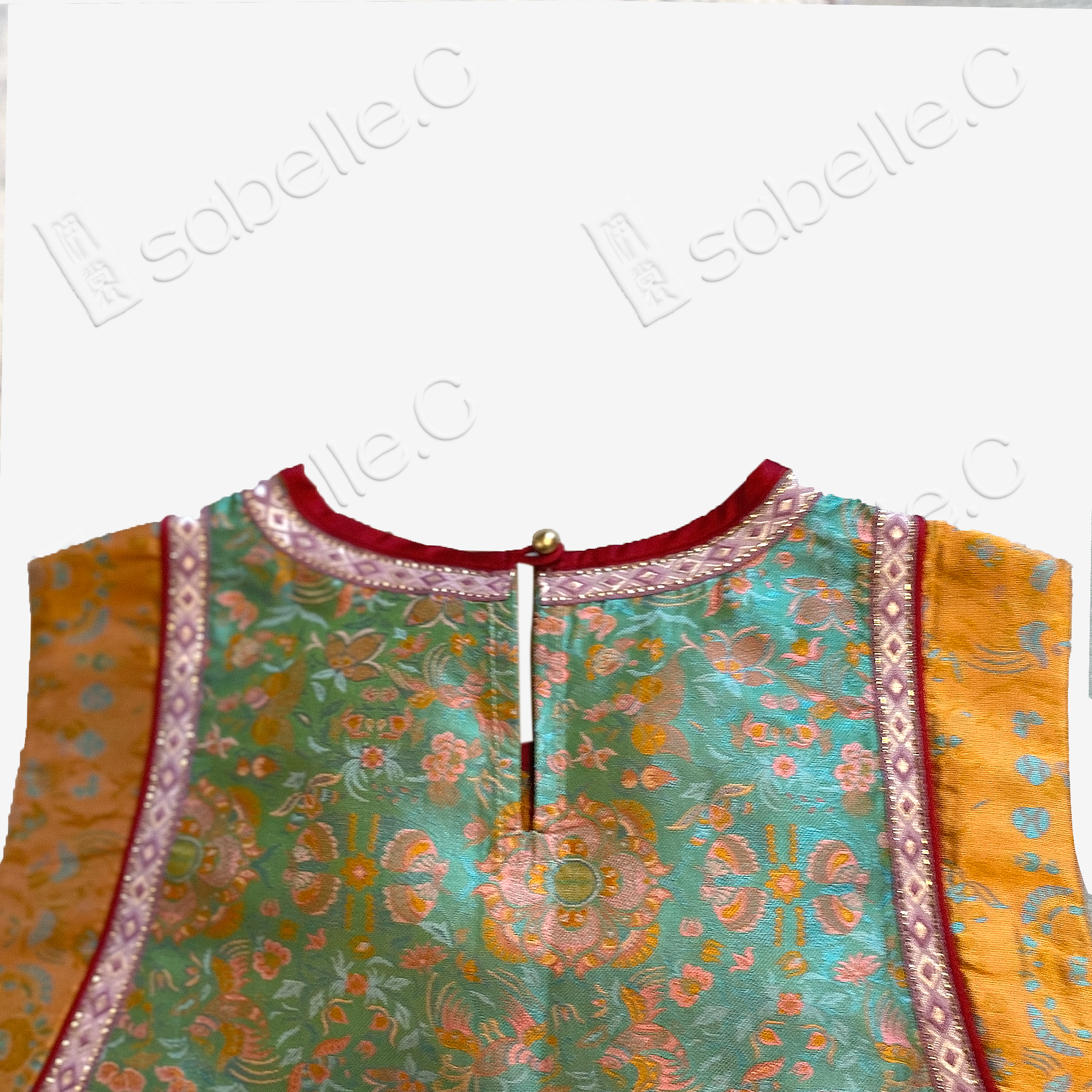 Moss Green Floral Medallion Shu Brocade Áo dài Tunic - 「苔綠團花」蜀錦奧黛