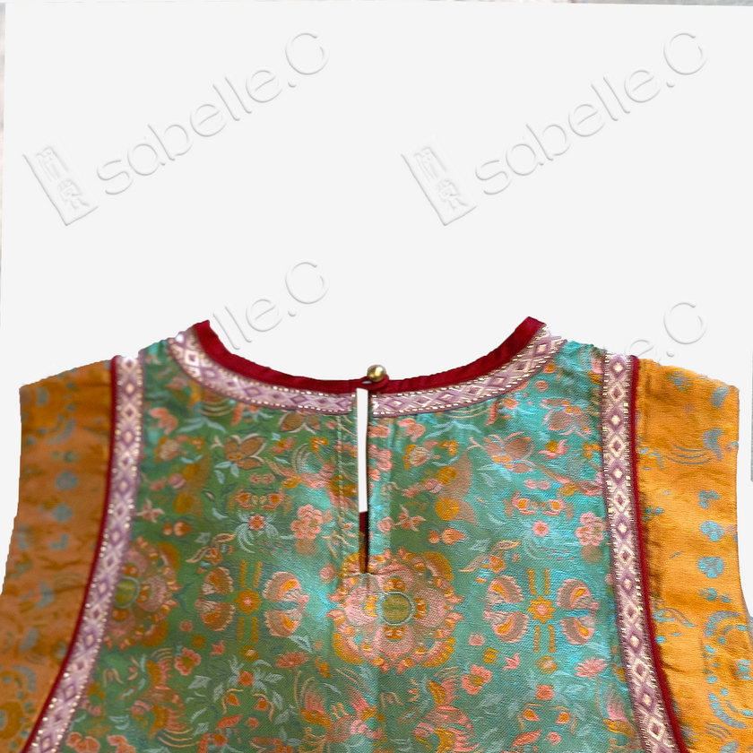 Moss Green Floral Medallion Shu Brocade Áo dài Tunic - 「苔綠團花」蜀錦奧黛