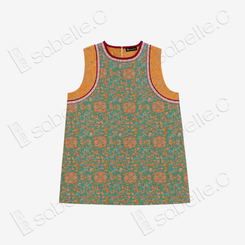 Moss Green Floral Medallion Shu Brocade Áo dài Tunic - 「苔綠團花」蜀錦奧黛