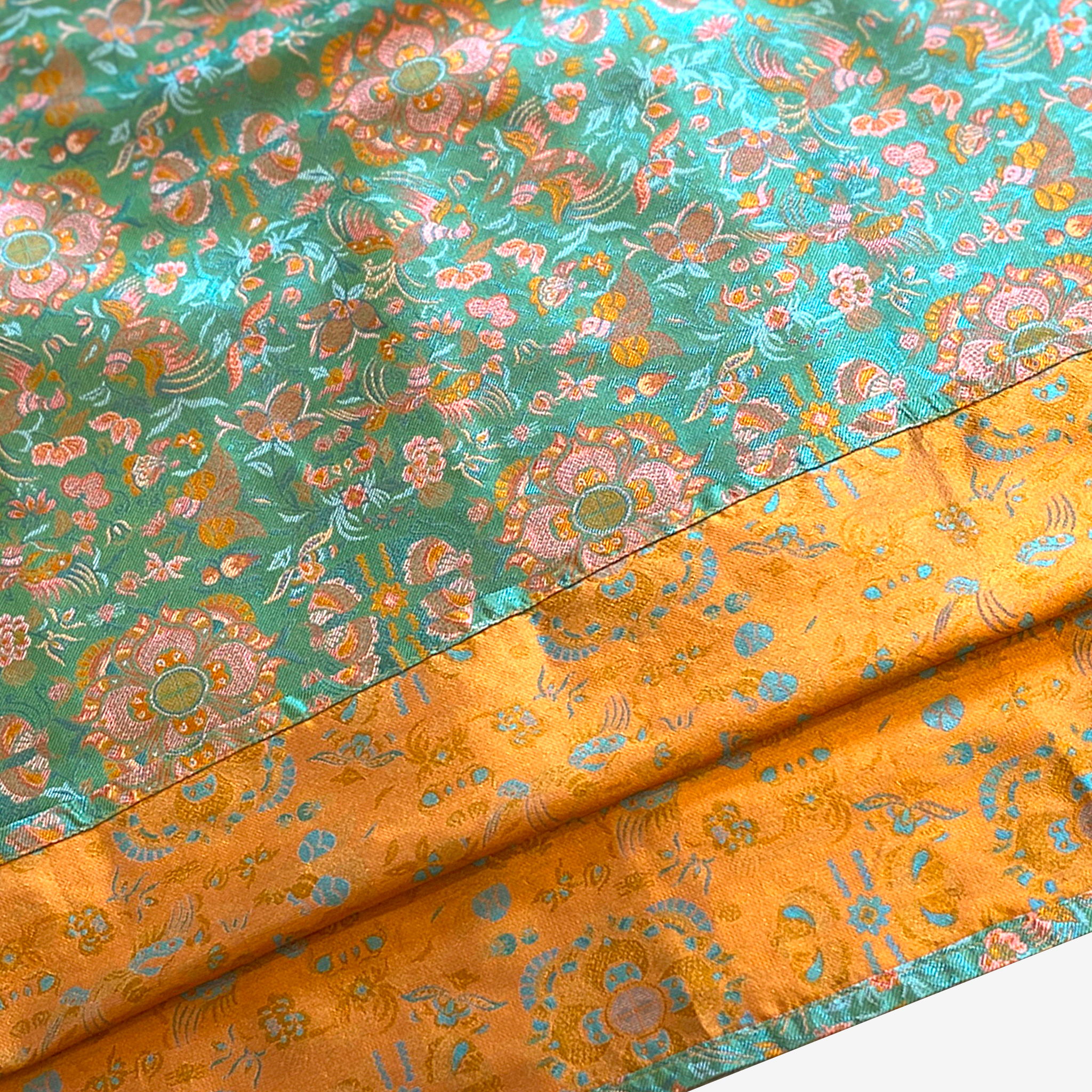 Moss Green Floral Medallion Shu Brocade Áo dài Tunic - 「苔綠團花」蜀錦奧黛