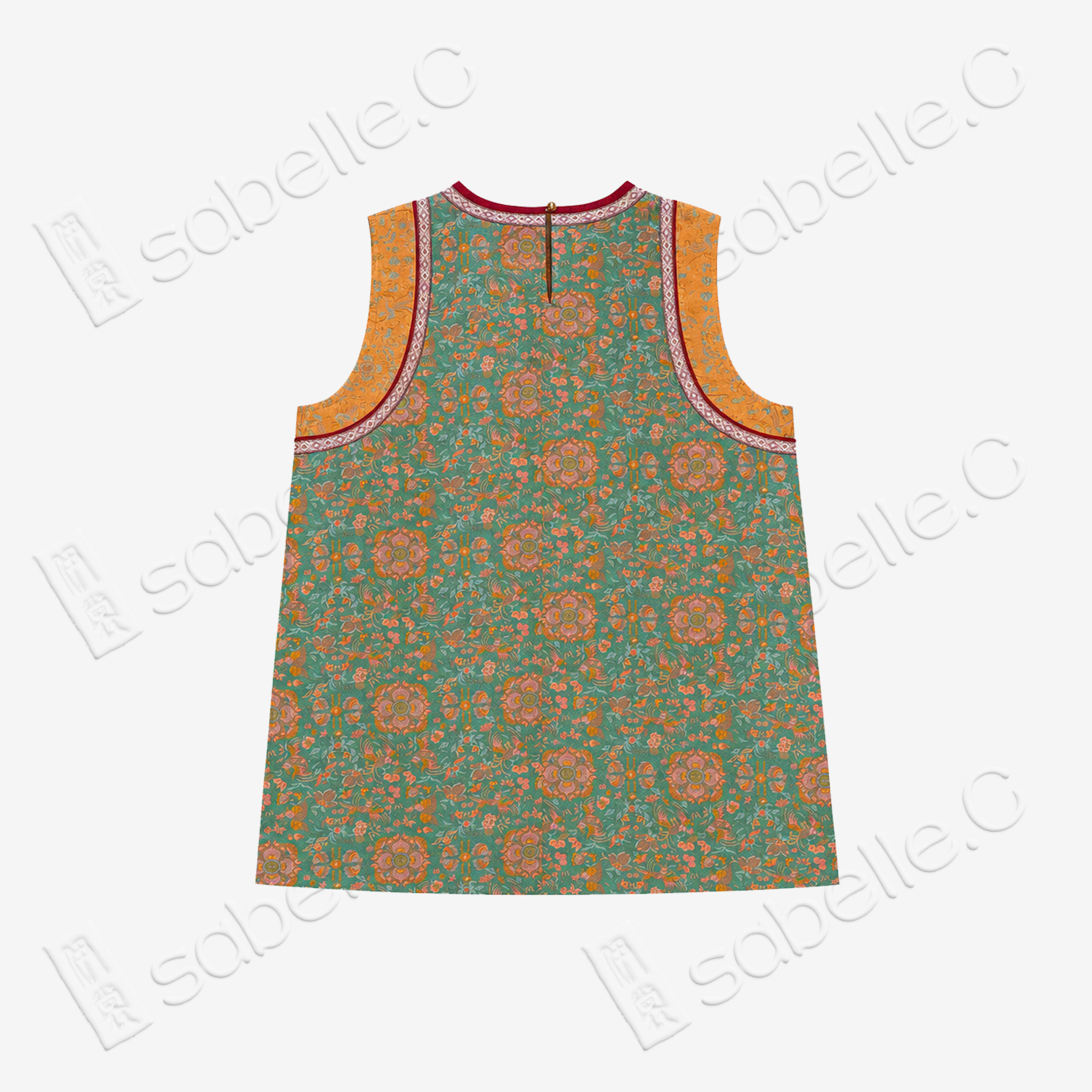 Moss Green Floral Medallion Shu Brocade Áo dài Tunic - 「苔綠團花」蜀錦奧黛