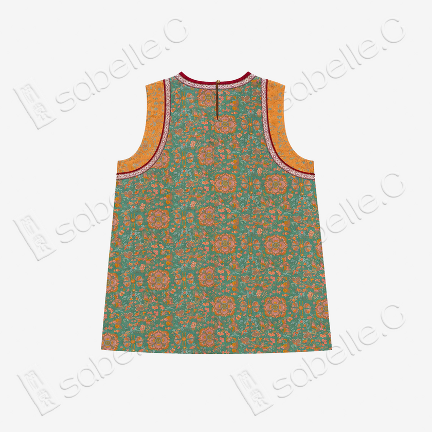 Moss Green Floral Medallion Shu Brocade Áo dài Tunic - 「苔綠團花」蜀錦奧黛