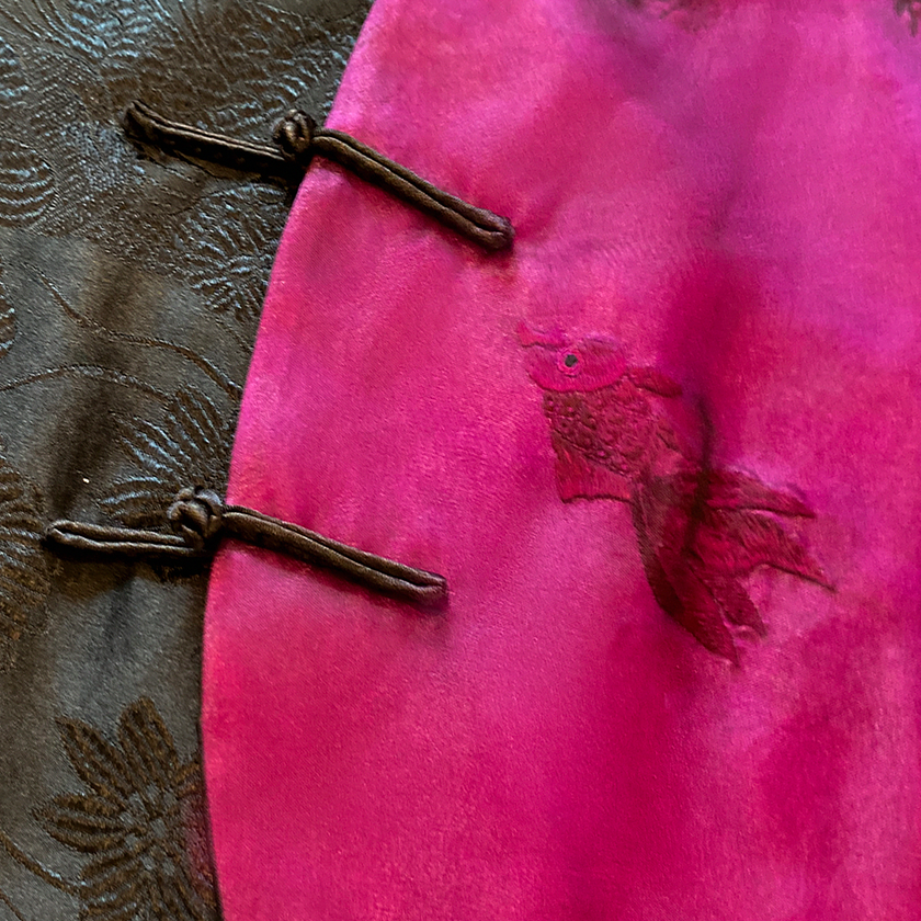 Magenta Black Goldfish Gambiered Canton Silk Vest - 「玫墨游魚」香雲紗馬甲
