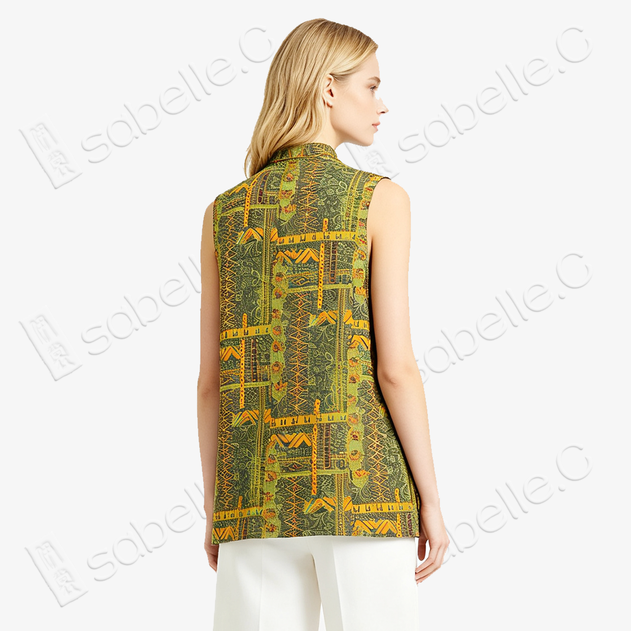 Moss Gold Geometric Gambiered Canton Silk Vest - 「苔金幾何」香雲紗馬甲