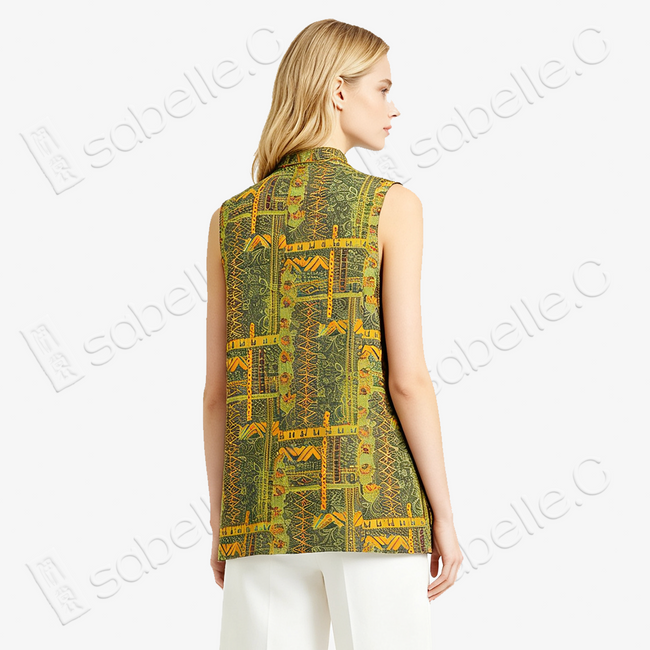 Moss Gold Geometric Gambiered Canton Silk Vest - 「苔金幾何」香雲紗馬甲
