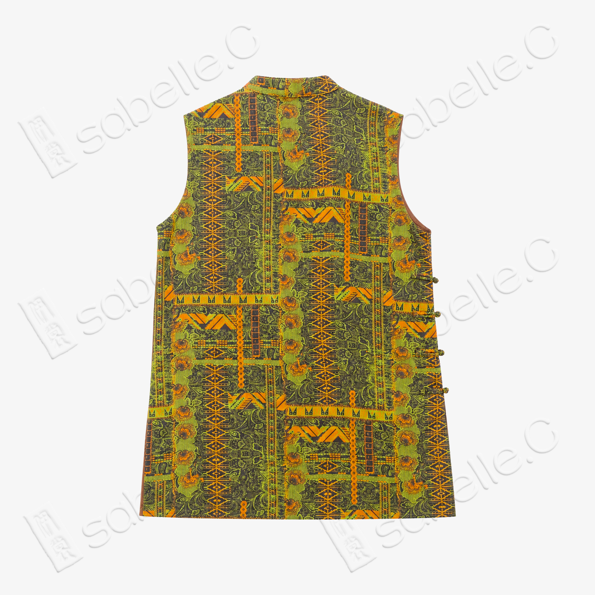 Moss Gold Geometric Gambiered Canton Silk Vest - 「苔金幾何」香雲紗馬甲