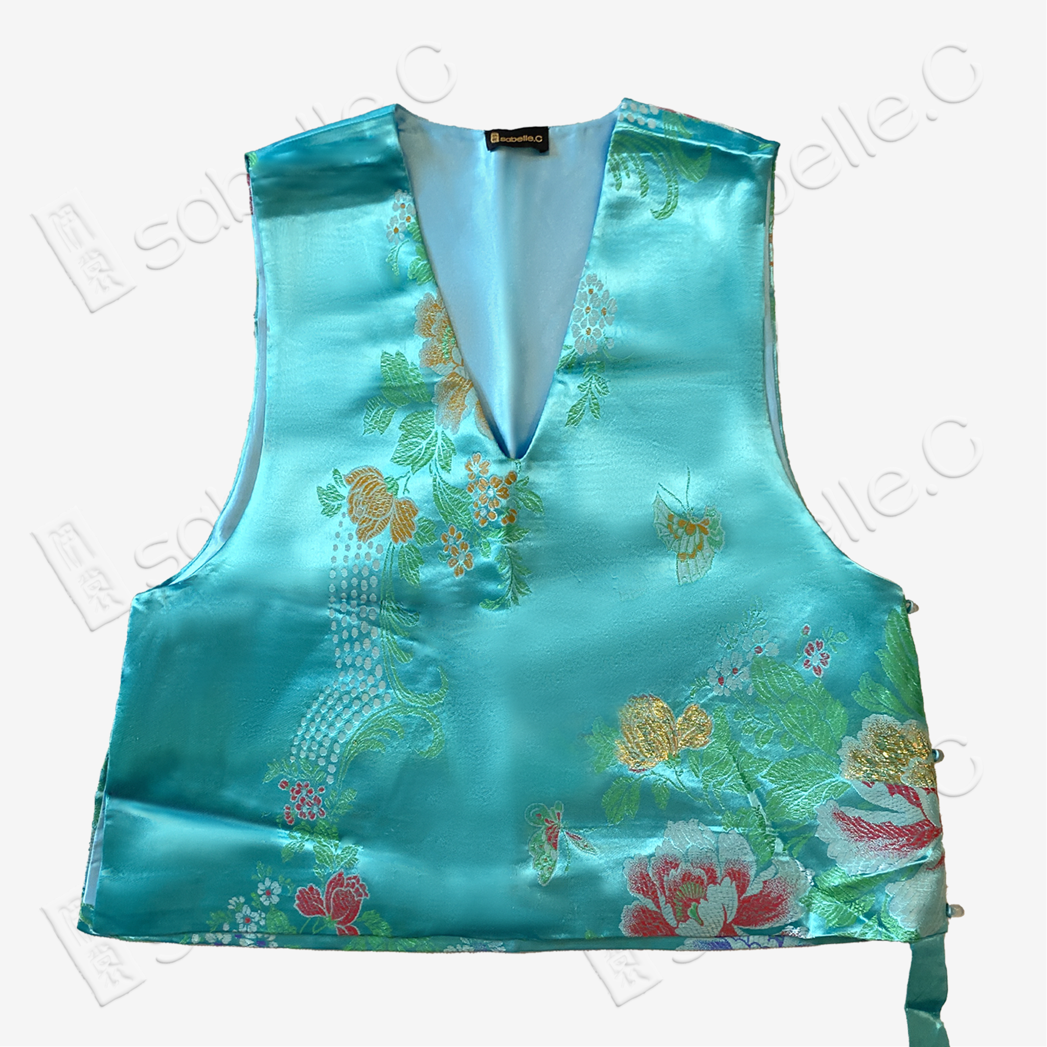 Vintage Silk Brocade Vest - 「翠瀾蝶敘」古董真絲老織錦馬甲