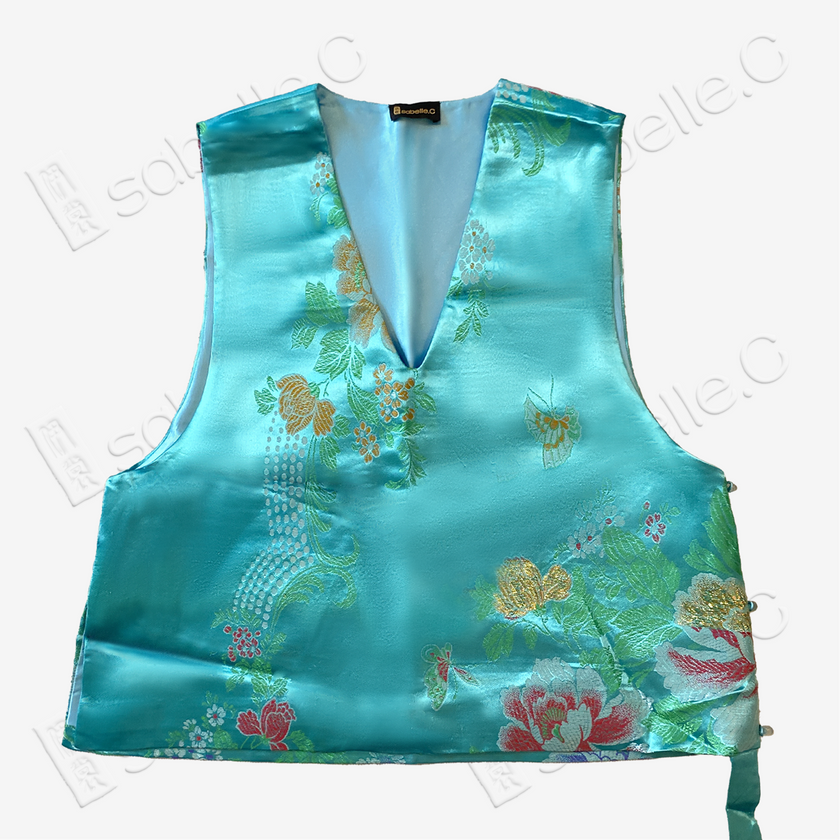 Vintage Silk Brocade Vest - 「翠瀾蝶敘」古董真絲老織錦馬甲