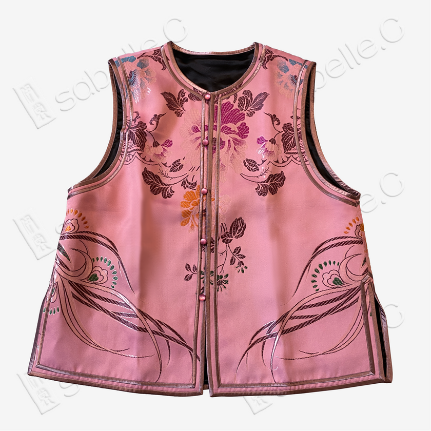 Blush Rouge Phoenix Auspicious Vintage Silk Brocade Waistcoat - 「胭霞鳳儀」真絲老織錦馬甲