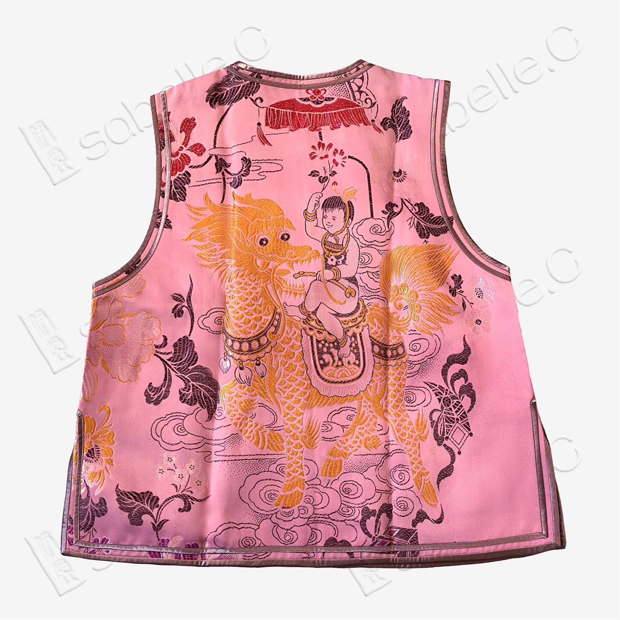 Blush Rouge Phoenix Auspicious Vintage Silk Brocade Waistcoat - 「胭霞鳳儀」真絲老織錦馬甲