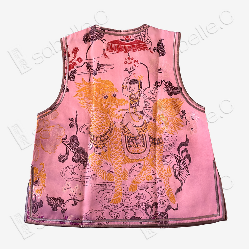 Blush Rouge Phoenix Auspicious Vintage Silk Brocade Waistcoat - 「胭霞鳳儀」真絲老織錦馬甲