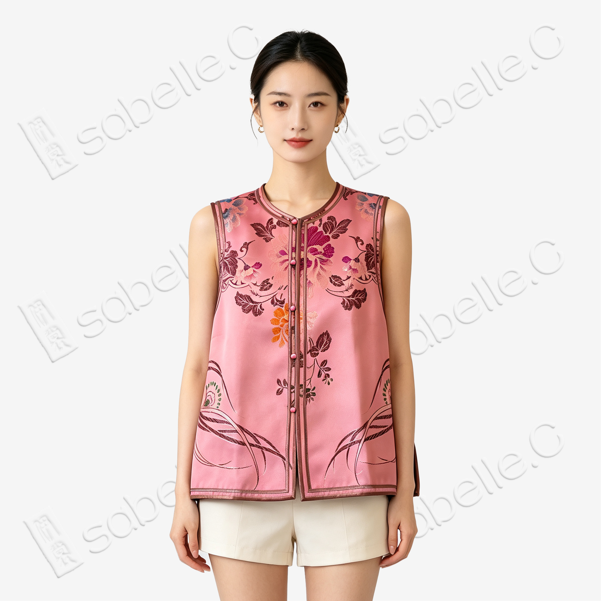 Blush Rouge Phoenix Auspicious Vintage Silk Brocade Waistcoat - 「胭霞鳳儀」真絲老織錦馬甲