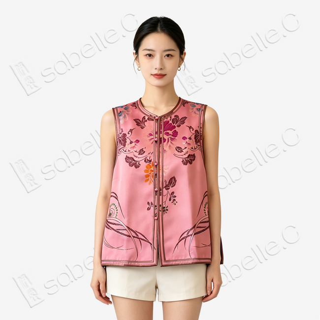 Blush Rouge Phoenix Auspicious Vintage Silk Brocade Waistcoat - 「胭霞鳳儀」真絲老織錦馬甲