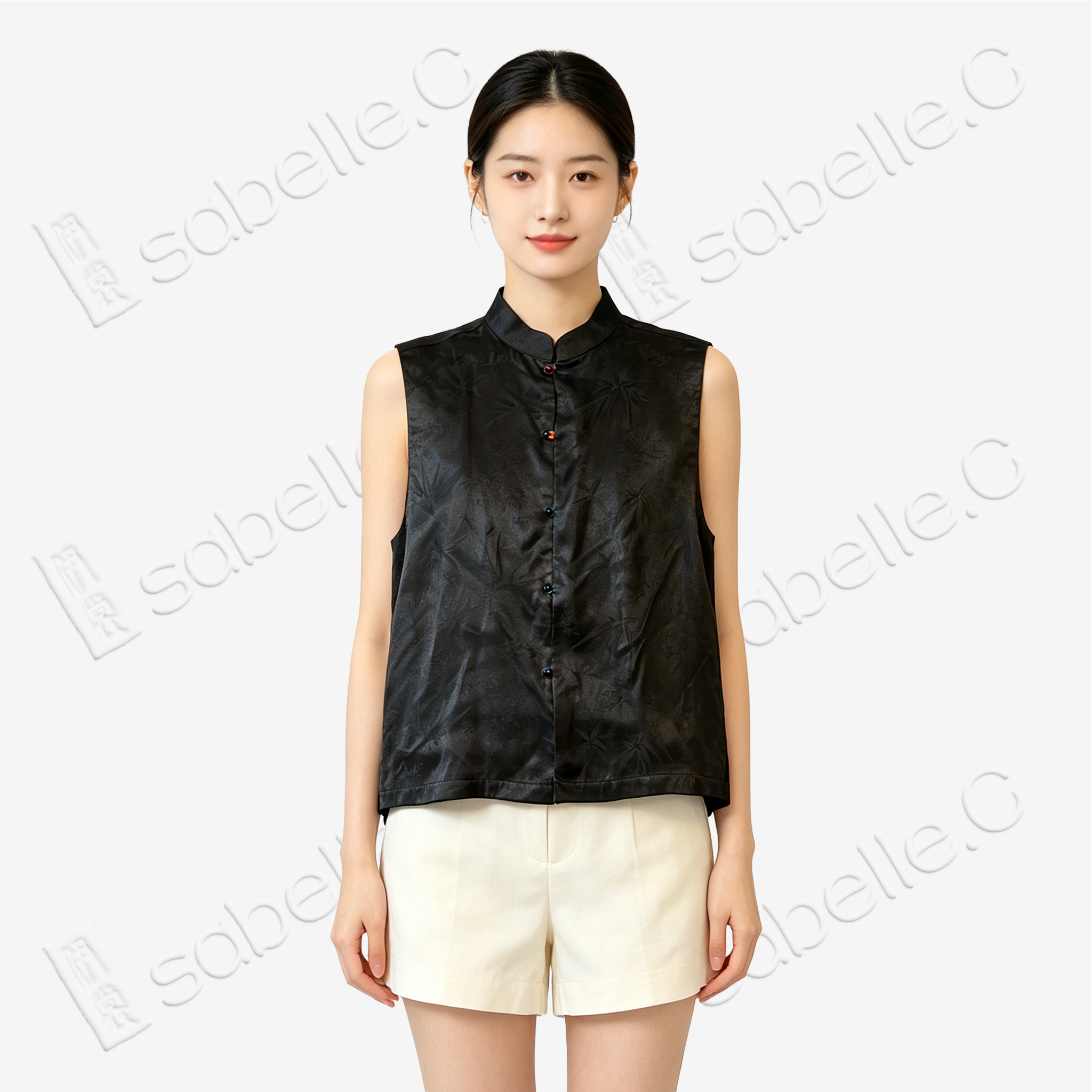 Gambiered Canton Silk Vest - 「墨松隱竹」香雲紗馬甲