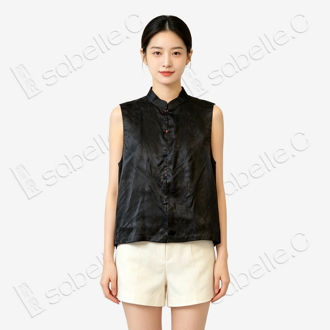 Gambiered Canton Silk Vest - 「墨松隱竹」香雲紗馬甲