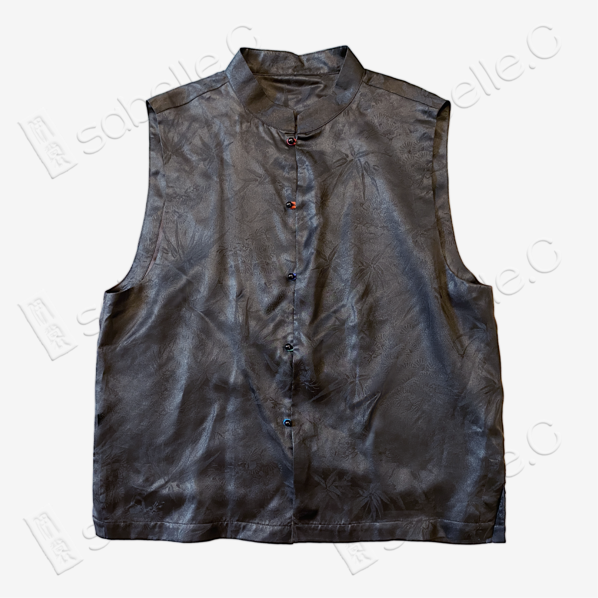 Gambiered Canton Silk Vest - 「墨松隱竹」香雲紗馬甲
