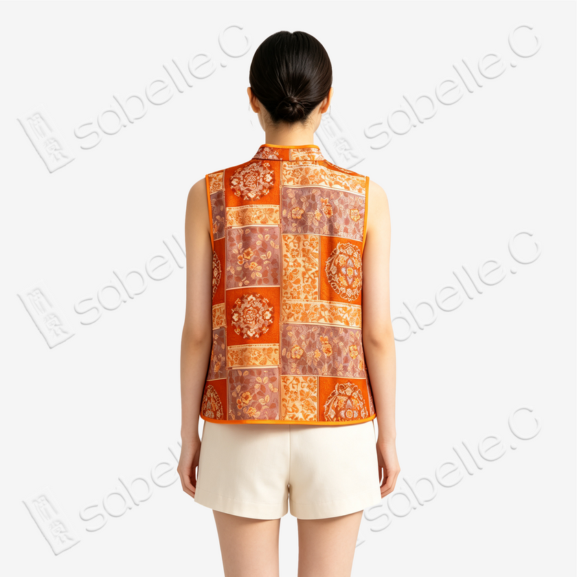 Song Brocade Vest - 「橙錦方華」宋錦馬甲