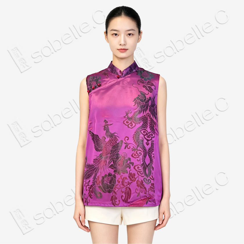 Vintage Silk Vest - 「絳霞龍章」古董真絲馬甲