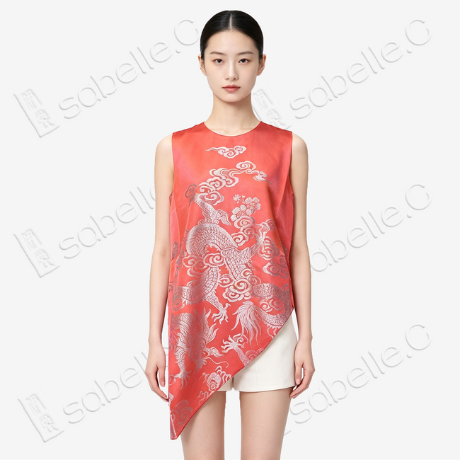 Vintage Silk Vest - 「丹霄龍曜」古董真絲斜裁馬甲
