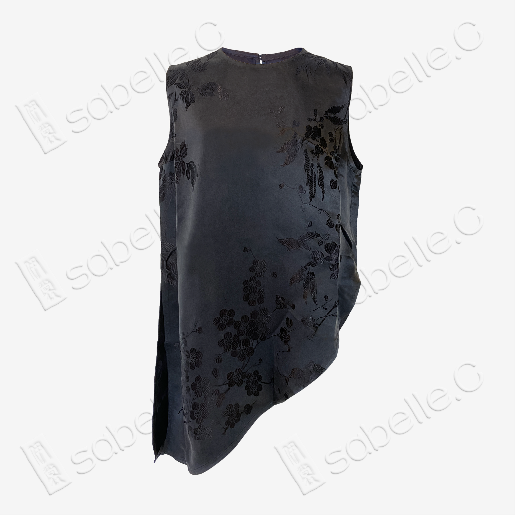 Vintage Silk Vest - 「玄墨梅翎」古董真絲斜裁馬甲