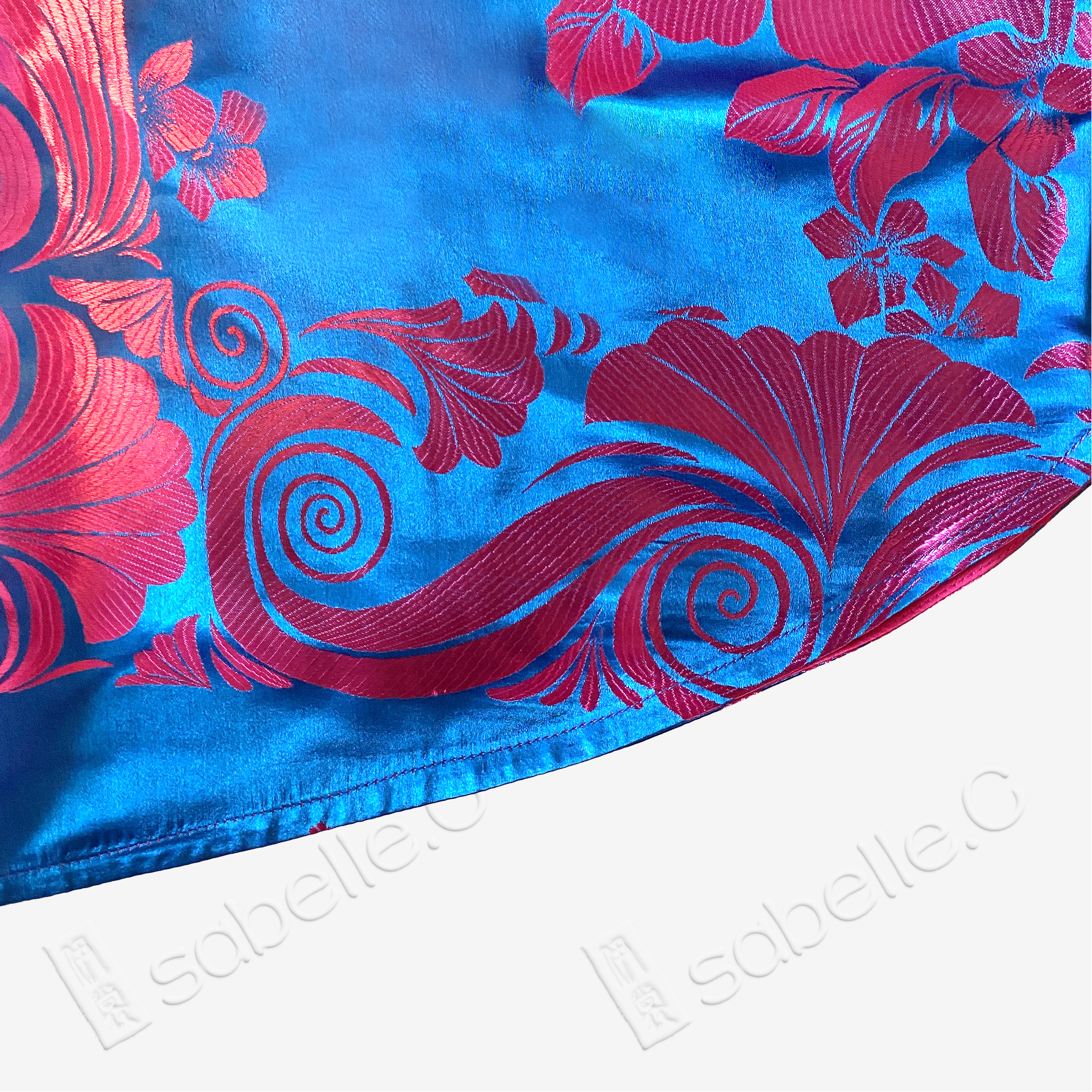 Vintage Silk Vest - 「緋棠藍韻」古董真絲斜裁馬甲