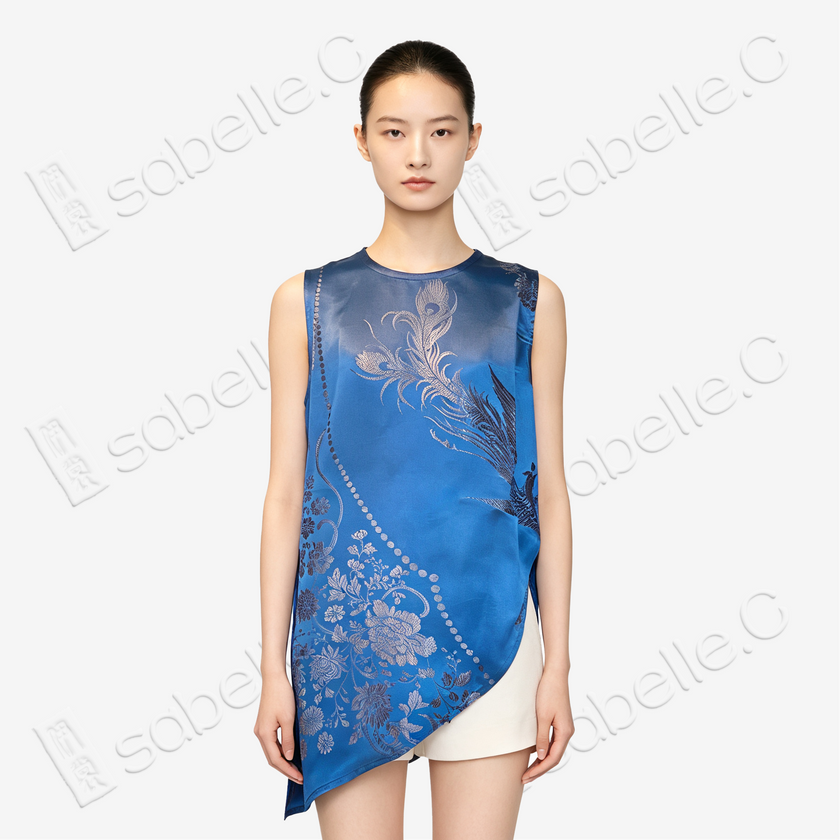Vintage Silk Vest - 「靛羽繁芳」古董真絲斜裁馬甲