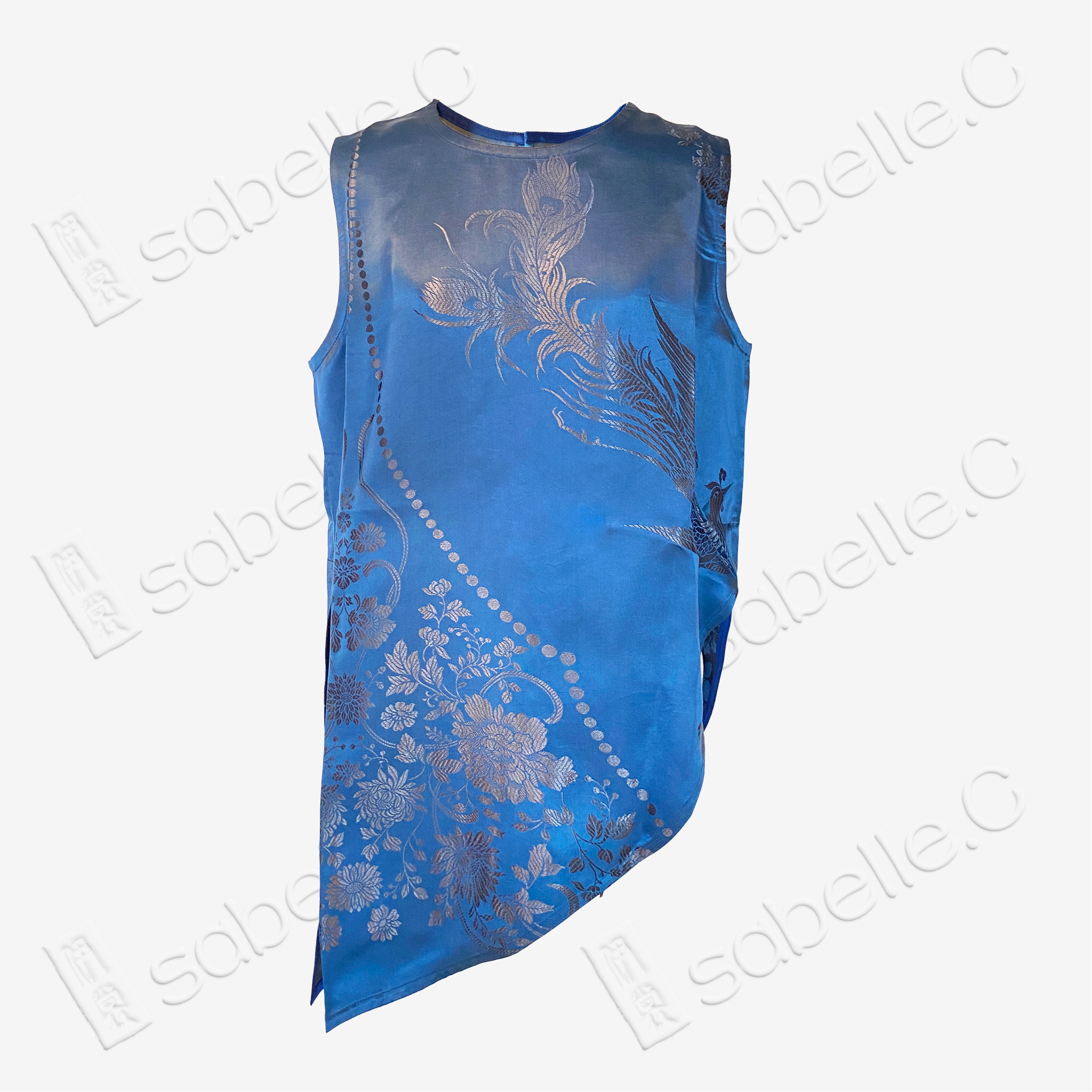 Vintage Silk Vest - 「靛羽繁芳」古董真絲斜裁馬甲