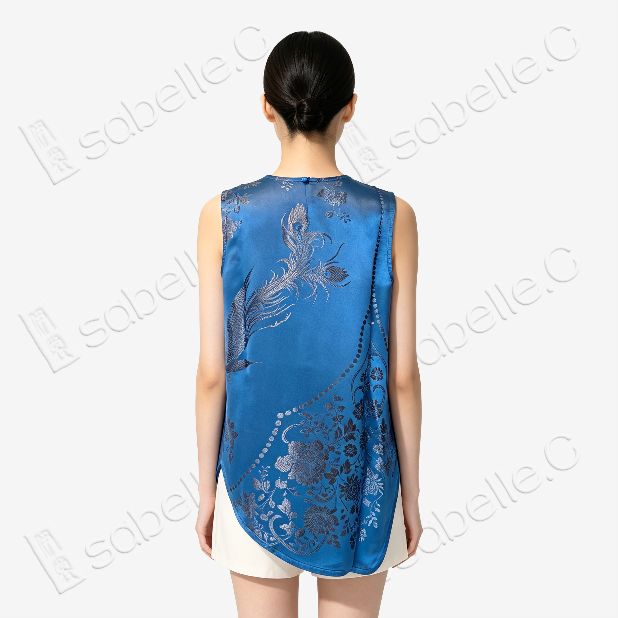 Vintage Silk Vest - 「靛羽繁芳」古董真絲斜裁馬甲