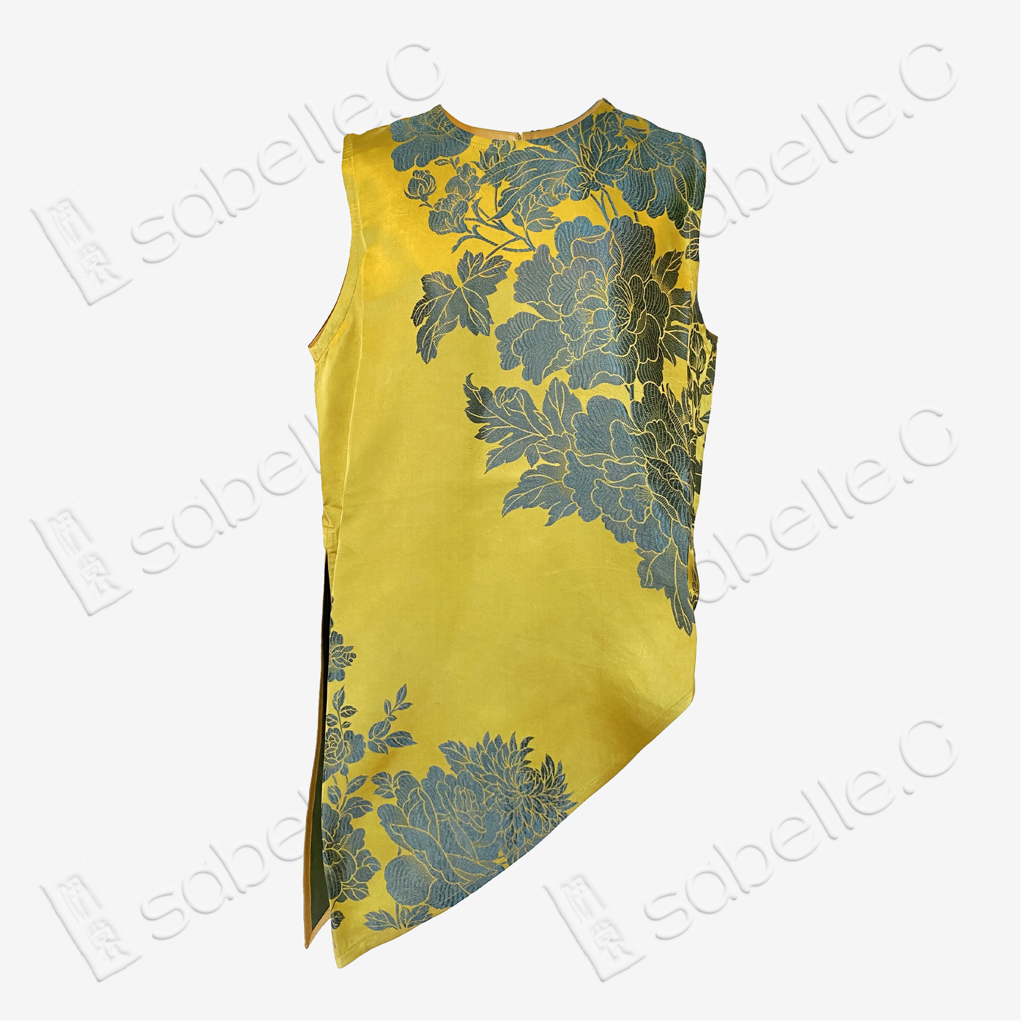 Vintage Silk Vest - 「金庭艷芍」古董真絲斜裁馬甲