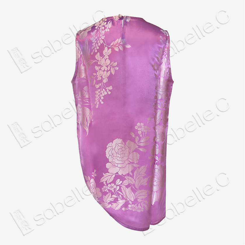 Vintage Silk Vest - 「粉綺瑤芳」古董真絲斜裁馬甲