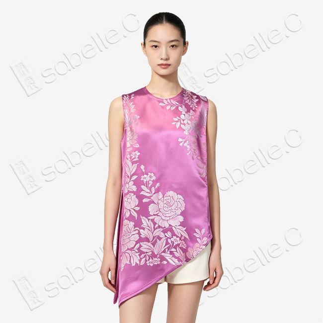 Vintage Silk Vest - 「粉綺瑤芳」古董真絲斜裁馬甲