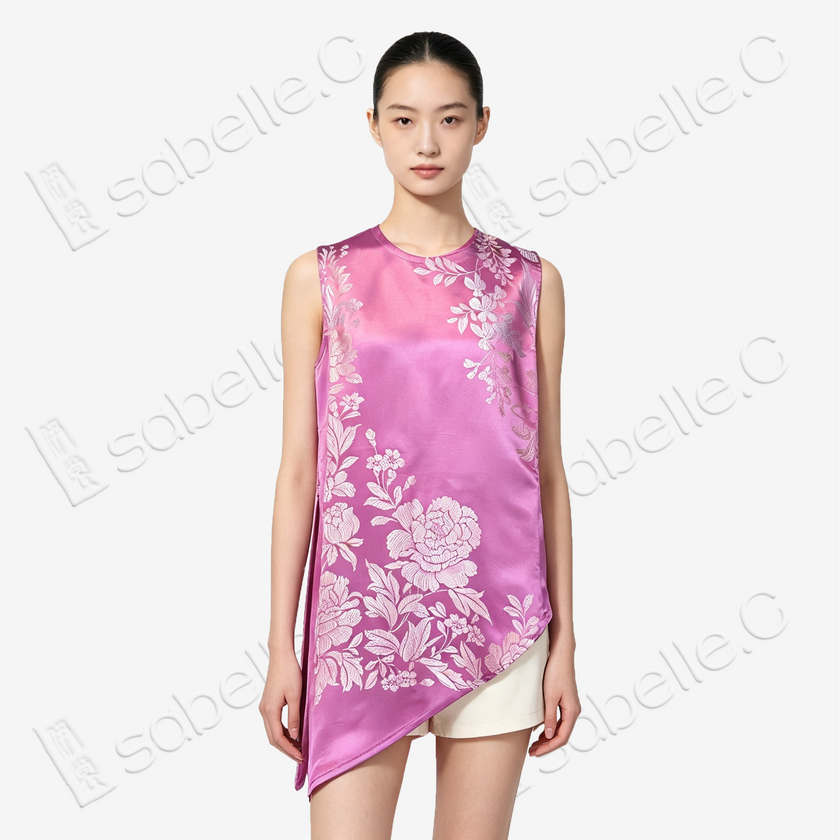Vintage Silk Vest - 「粉綺瑤芳」古董真絲斜裁馬甲