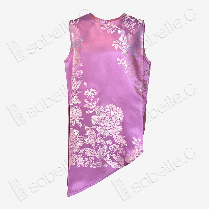 Vintage Silk Vest - 「粉綺瑤芳」古董真絲斜裁馬甲