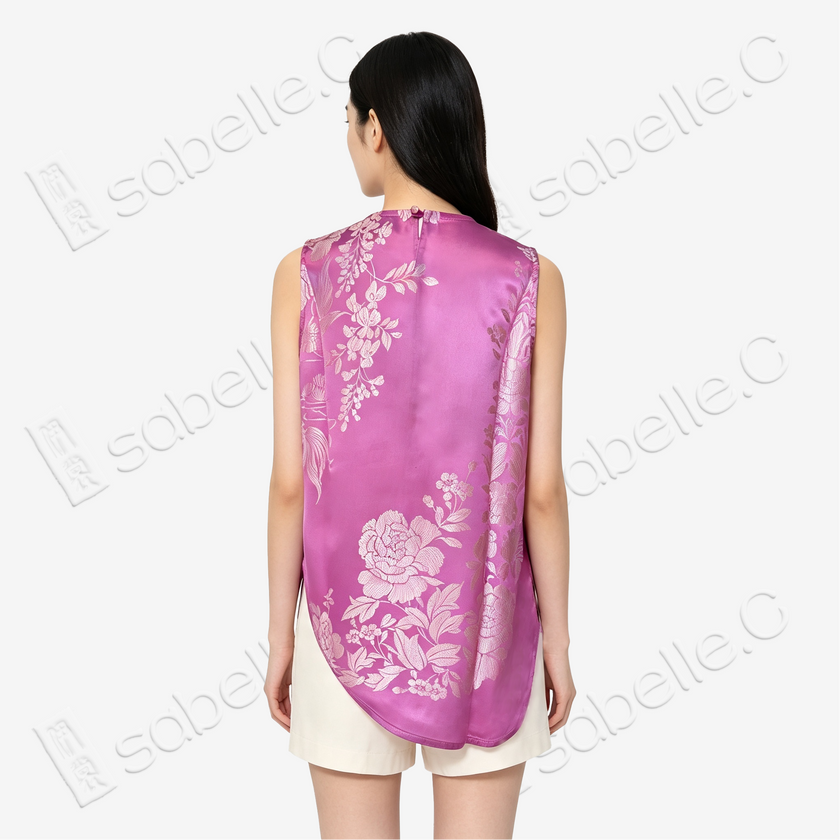 Vintage Silk Vest - 「粉綺瑤芳」古董真絲斜裁馬甲