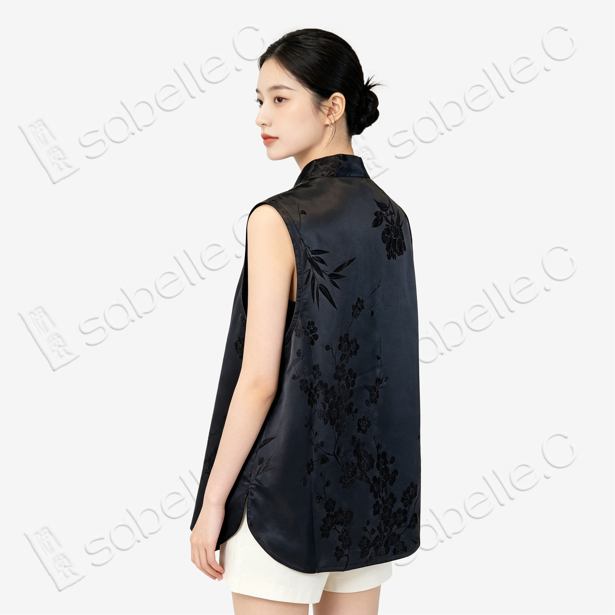 Vintage Silk Vest - 「墨綢疏影」古董真絲馬甲