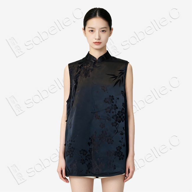 Vintage Silk Vest - 「墨綢疏影」古董真絲馬甲