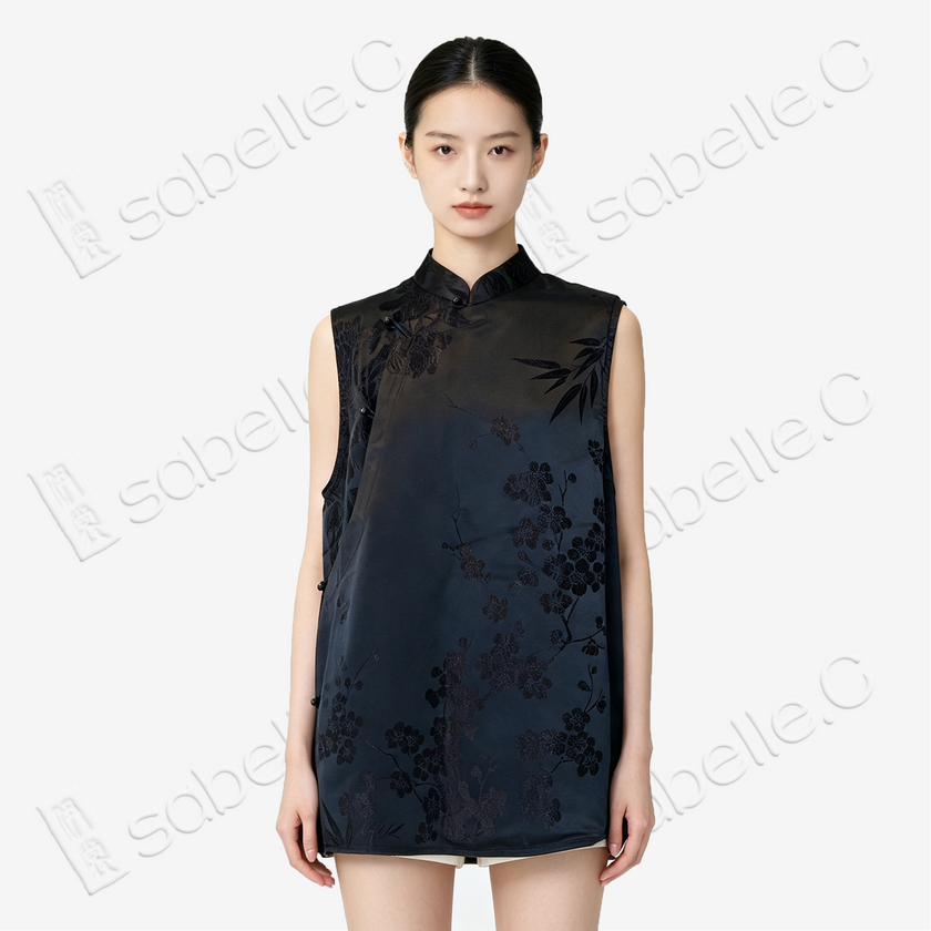 Vintage Silk Vest - 「墨綢疏影」古董真絲馬甲